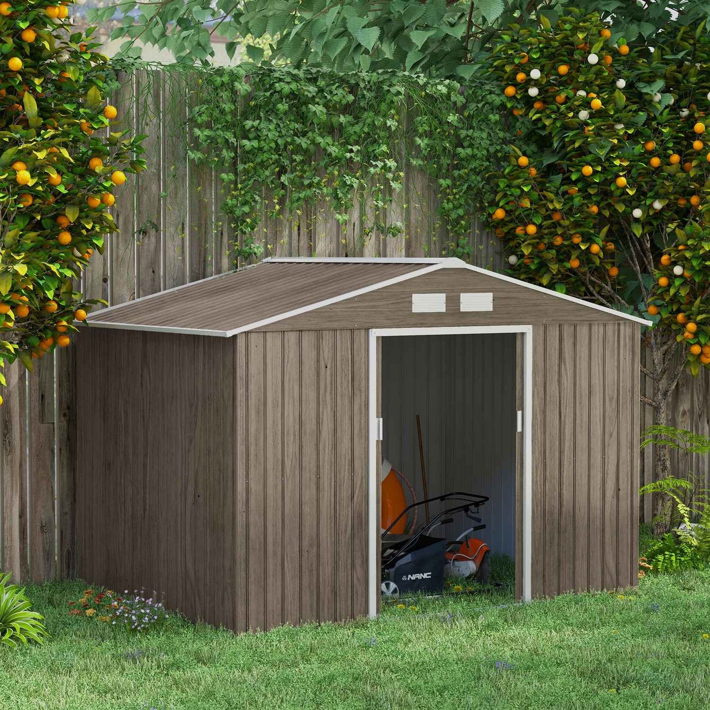 Galvanized steel garden shed 4.9 m², weatherproof, light brown