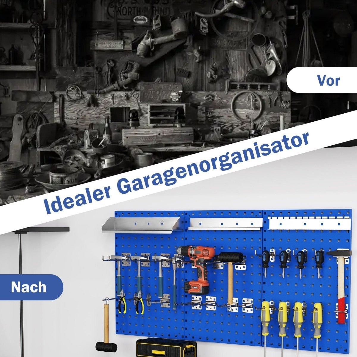 Tool wall tool perforated wall with 3 pegboards & 28 Piece Hanging Accessories Blue