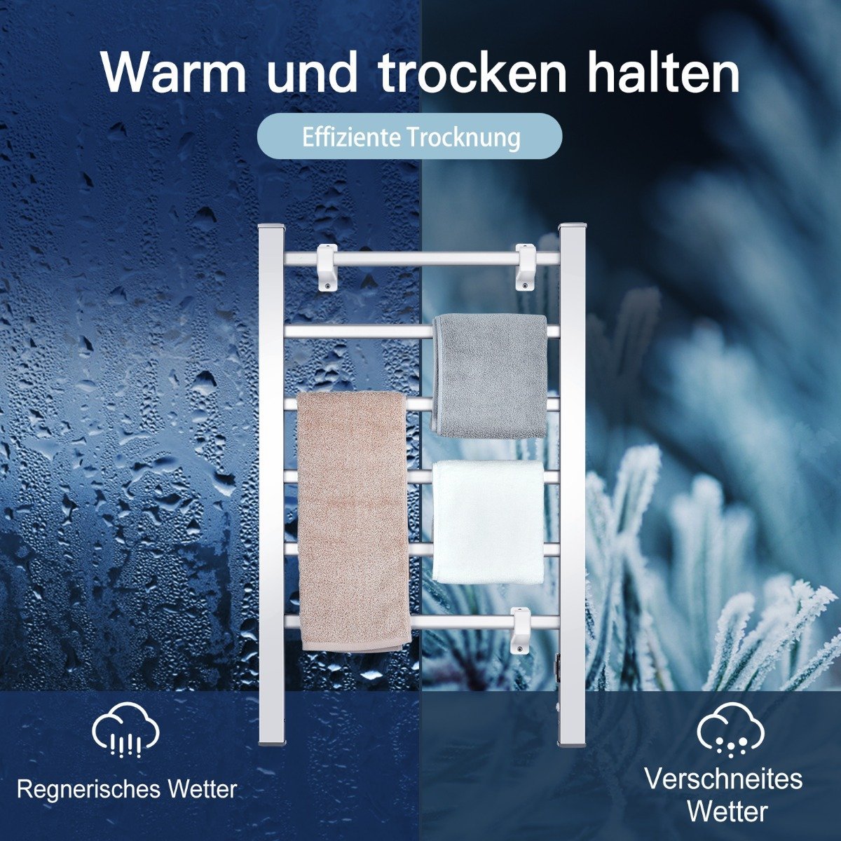 Towel Rack Multifunctional Electric Towel Warmer with 6 Bars Silver