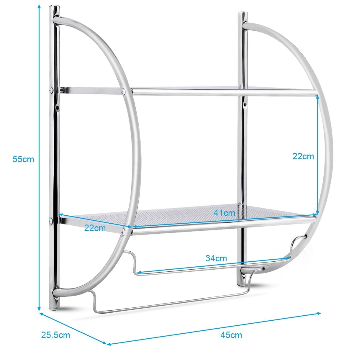 Towel rack bathroom wall towel rack bathroom shelf silver 45 x 25.5 x 55 cm metal