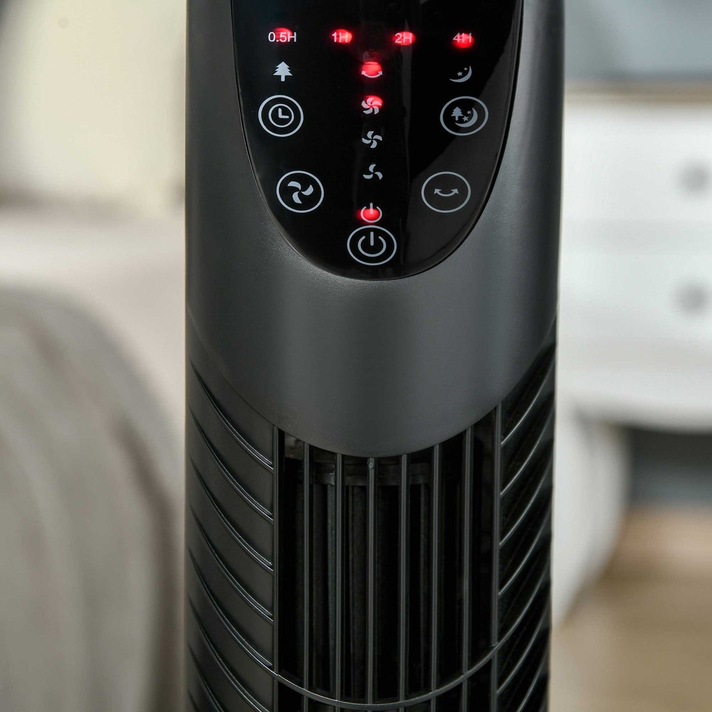 Silent Tower Fan - 3 Speeds, Remote Control, Oscillating, Black