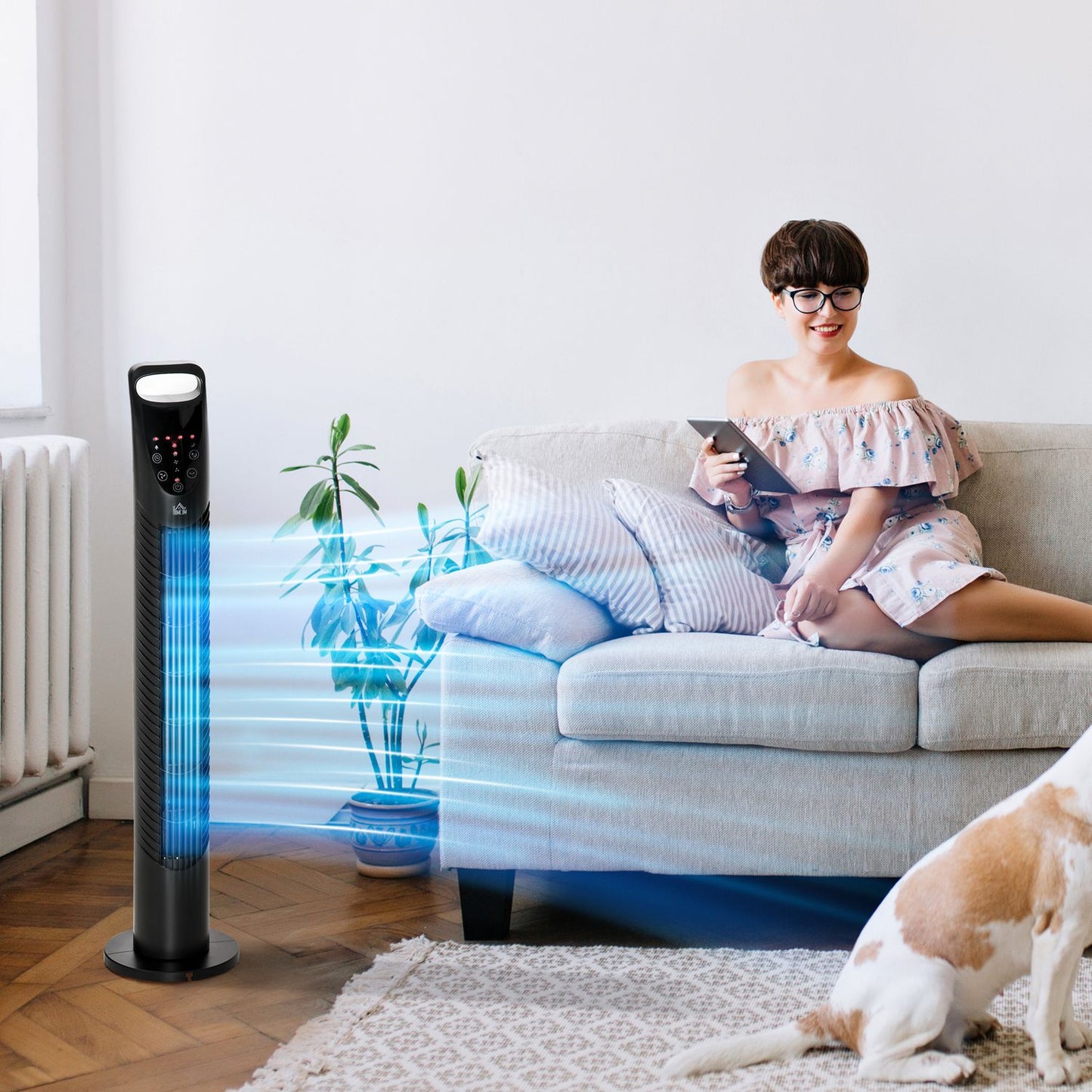 Silent Tower Fan - 3 Speeds, Remote Control, Oscillating, Black