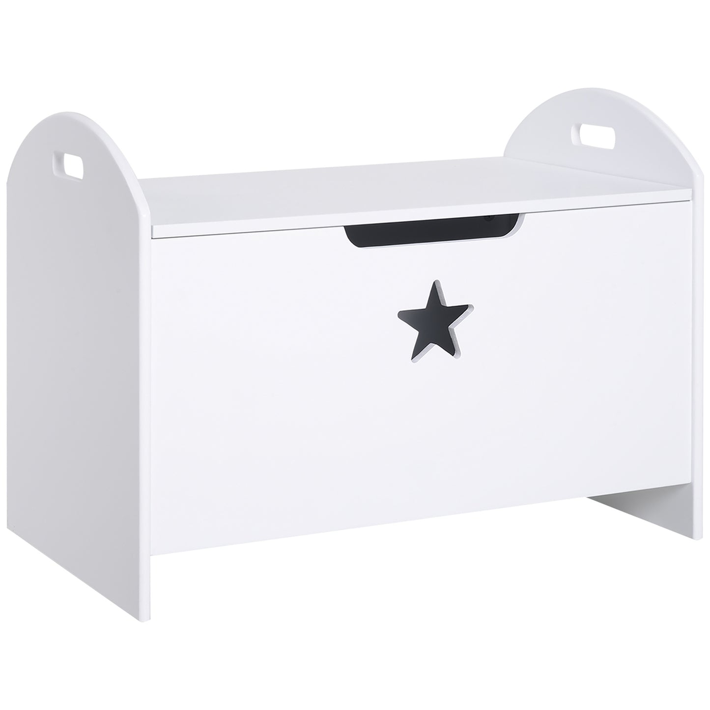 Storage box for children's toys, white MDF, safety hinge