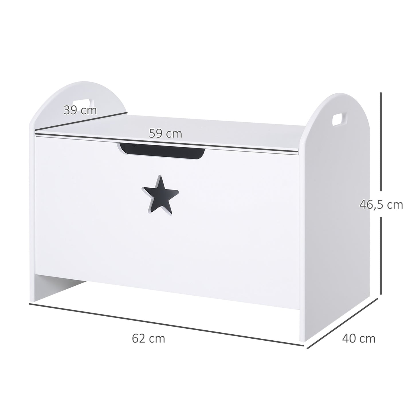 Storage box for children's toys, white MDF, safety hinge