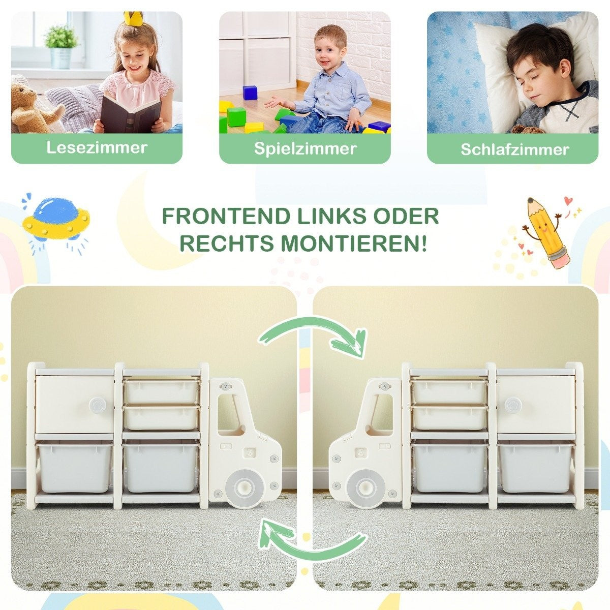 Toy Storage Shelf with Drawers and Boxes, 110x32x66 cm