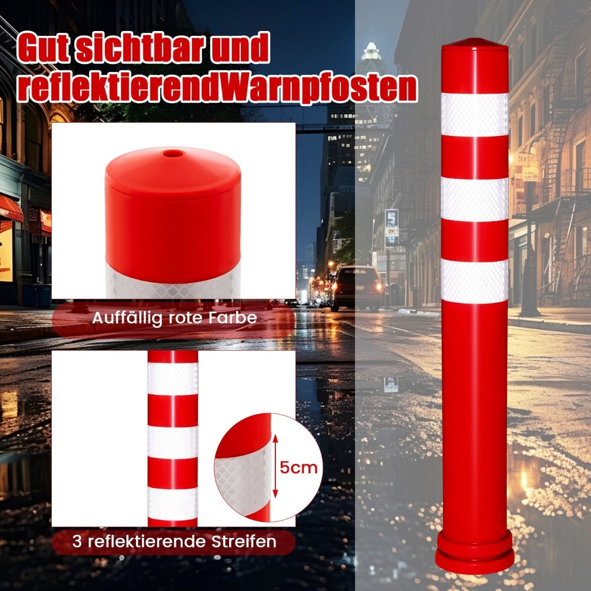 Traffic Safety Posts Set, Reflective, PU, 10-Pack, Ø8cm