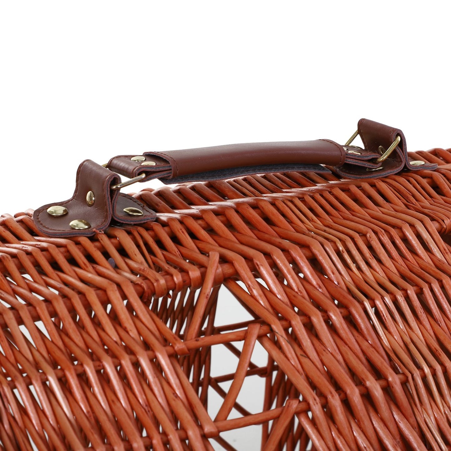Pet transport basket, wicker with cushion and metal grid, brown