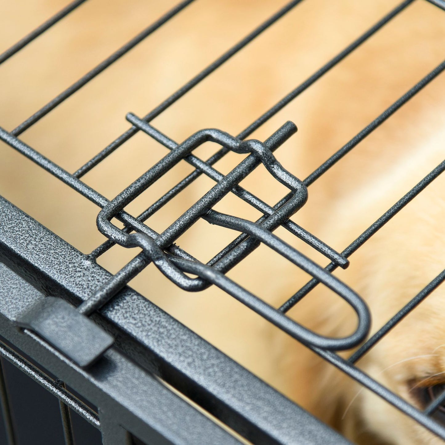 Folding metal cage for pet transport, wheels, lockable doors