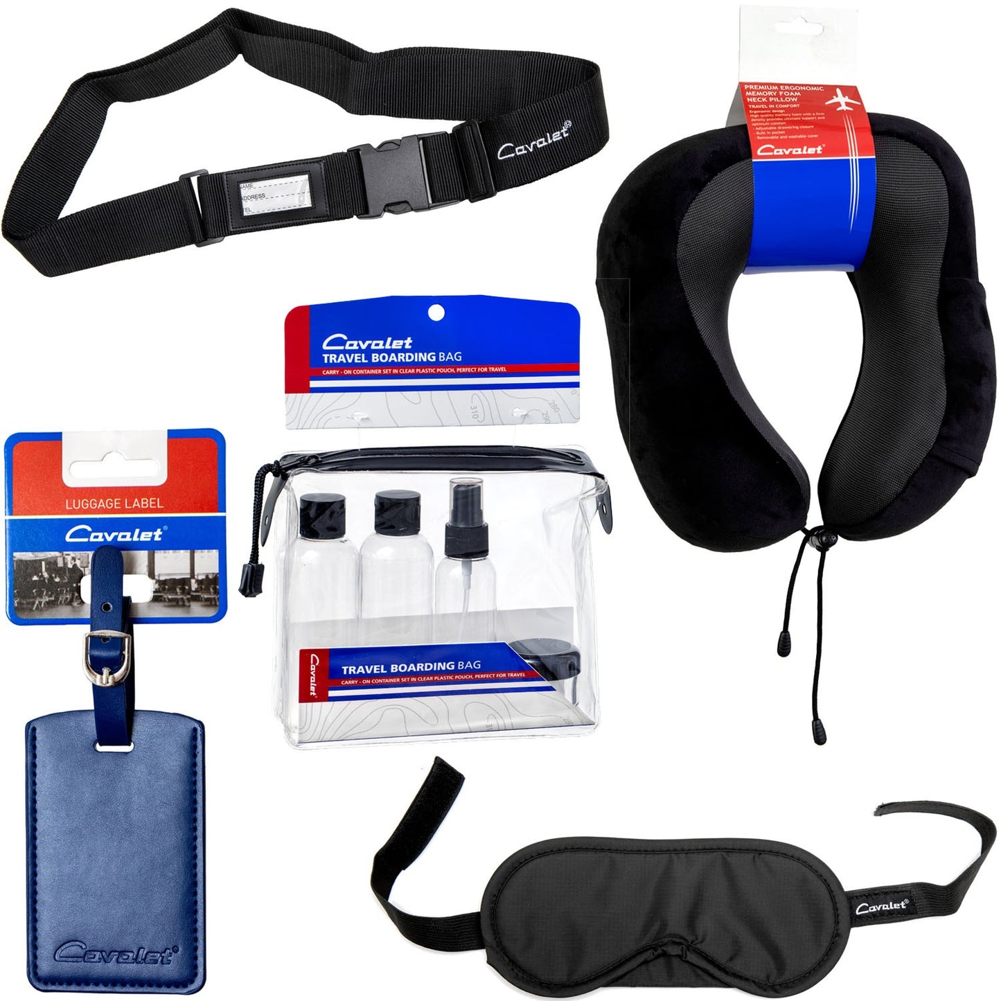 Travel Kit with Neck Pillow, Bottles, Luggage Tag, Strap, Mask