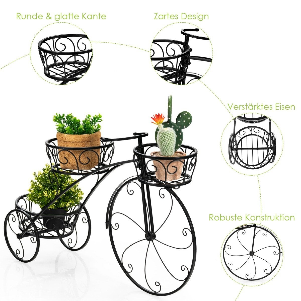Tricycle Plant Stand Parisian Style Bicycle Plant Holder 80 x 52 cm Black