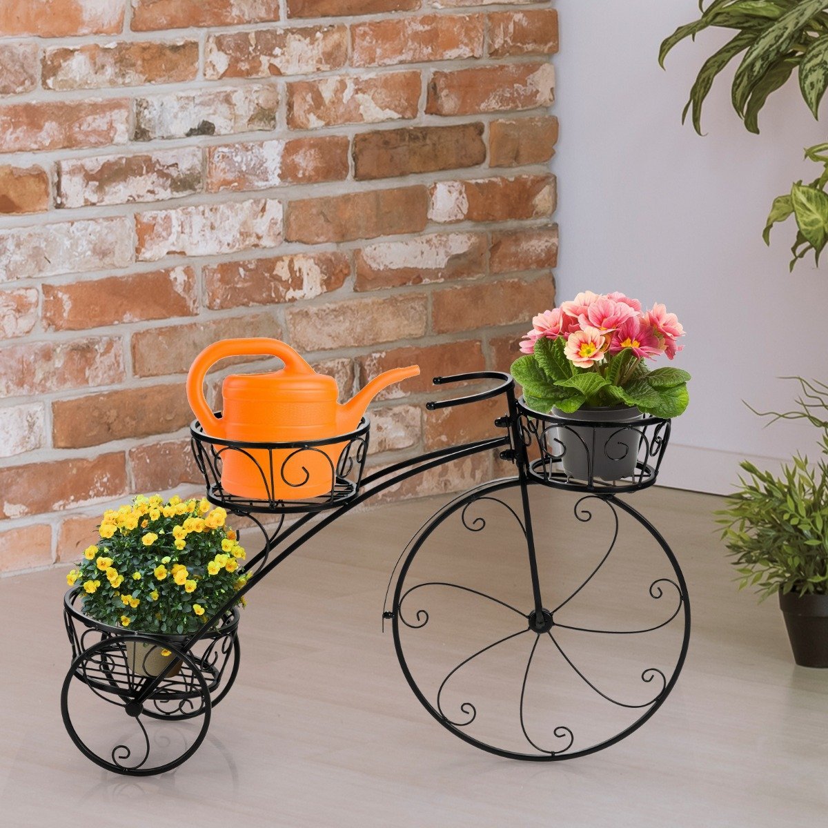 Tricycle Plant Stand Parisian Style Bicycle Plant Holder 80 x 52 cm Black