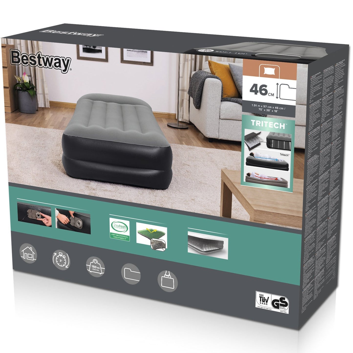 Tritech™ Double air mattress with built-in ac pump