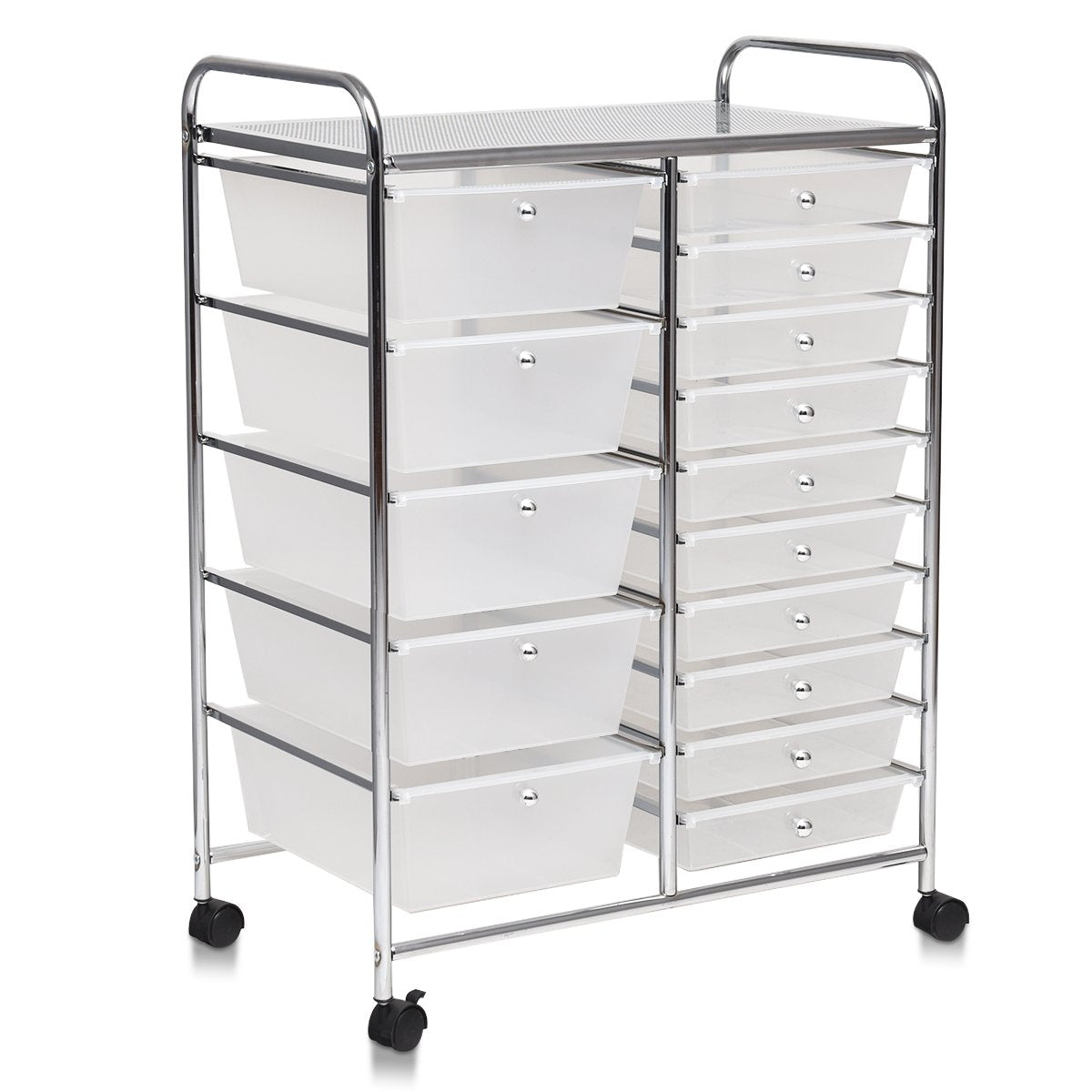 Trolley with 15 stackable drawers Roll container side trolley with 15 drawers Colored/Black 63 x 37 x 87 cm-Transparent
