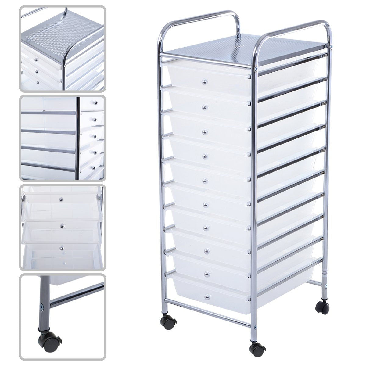 Trolley with drawers Roll container bathroom trolley bathroom trolley with 10 stackable drawers-transparent