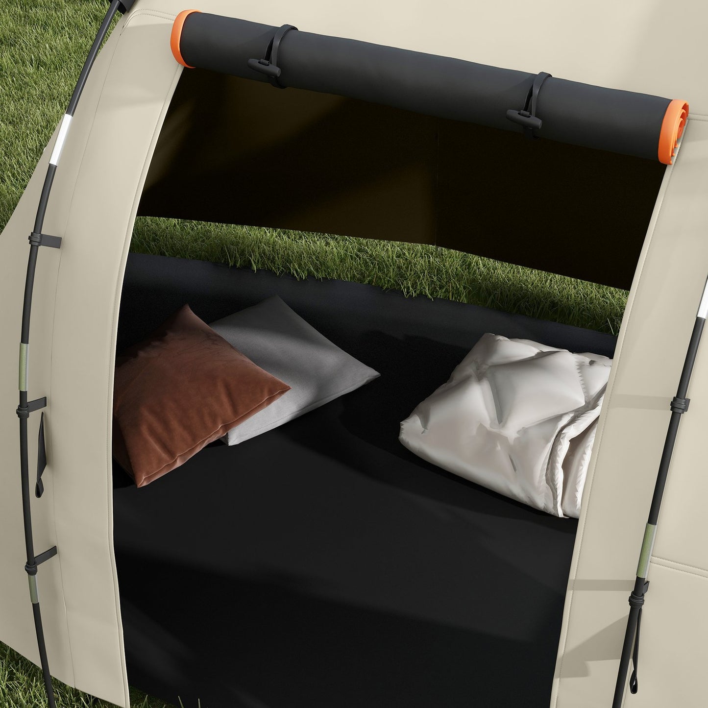 Camping tunnel tent - 5 people, 2 rooms, khaki, waterproof