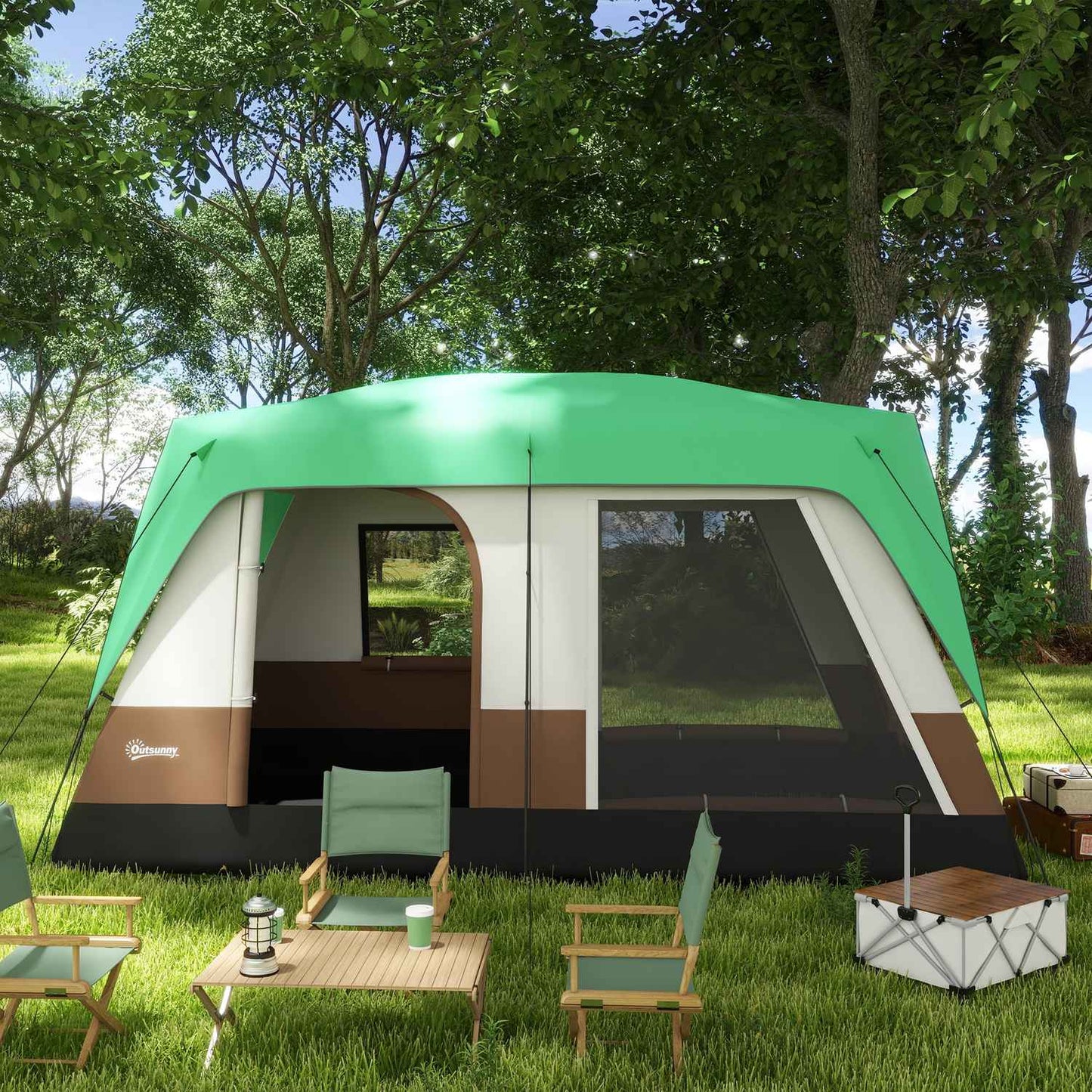 8-person tunnel camping tent with light hook and net