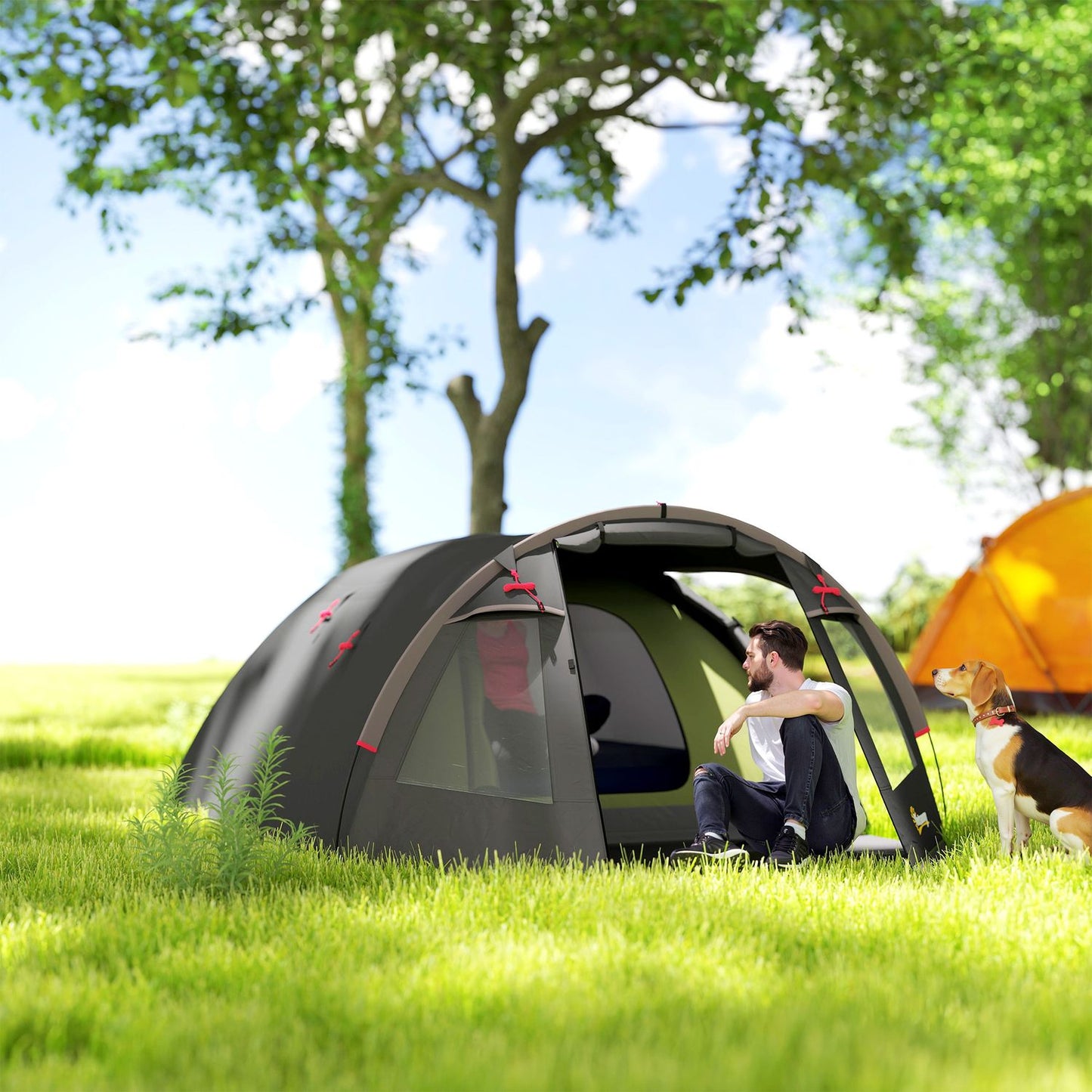 4-Person Tunnel Tent, Waterproof, UV 50+, Dual Doors