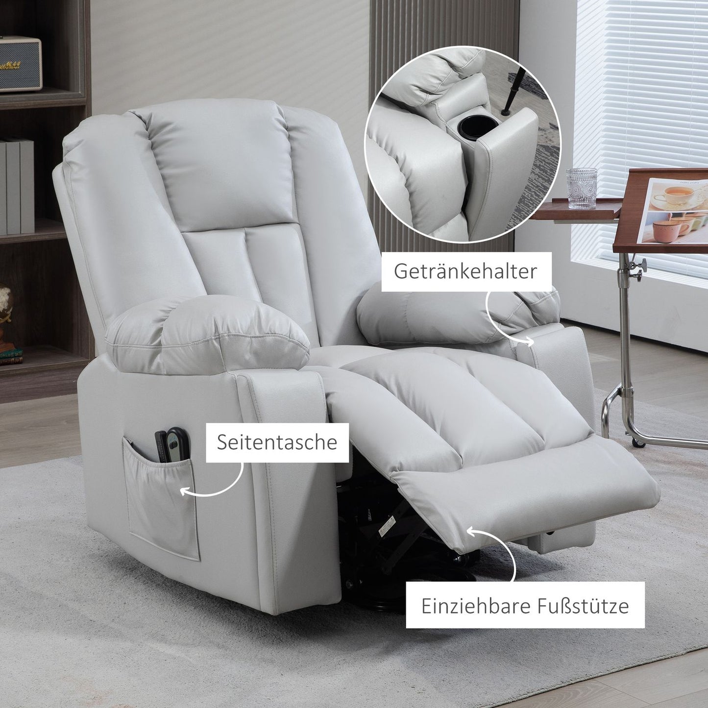 Electric recliner - massage, spring core, light grey
