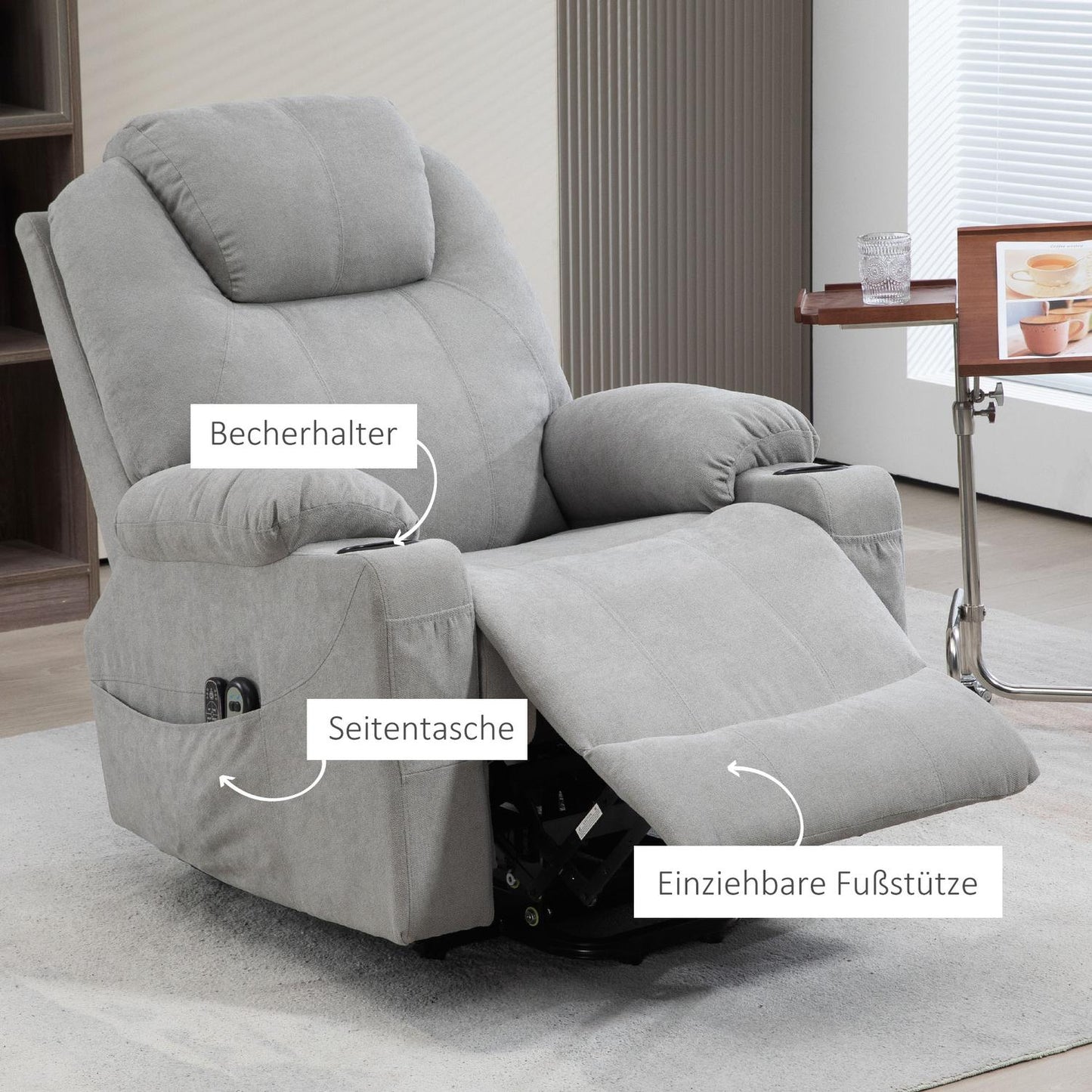 Electric recliner with heating and massage, light grey