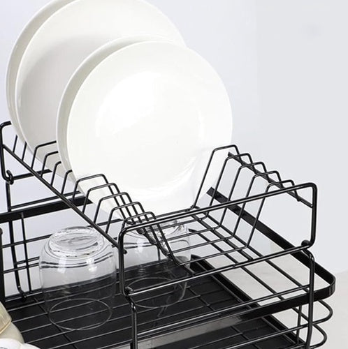 Two-Tier Dish Drying Rack with Cutlery Holder, Black