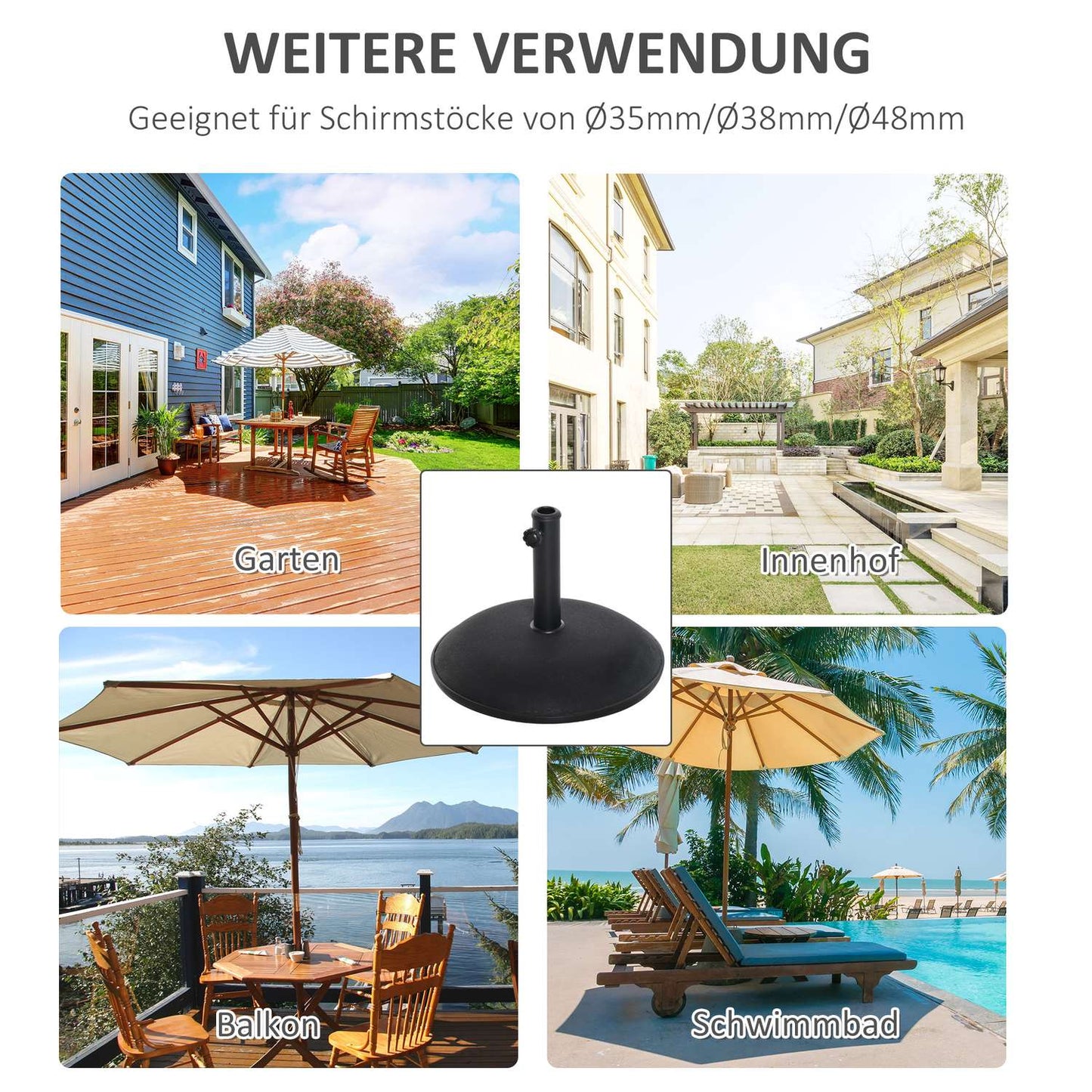 Parasol base in black steel and cement, 25 kg, ∅49 X 37 cm