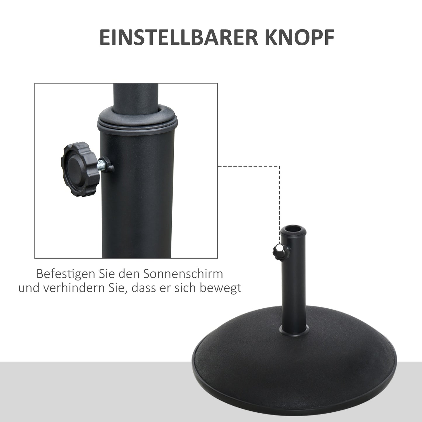 Parasol base in black steel and cement, 25 kg, ∅49 X 37 cm