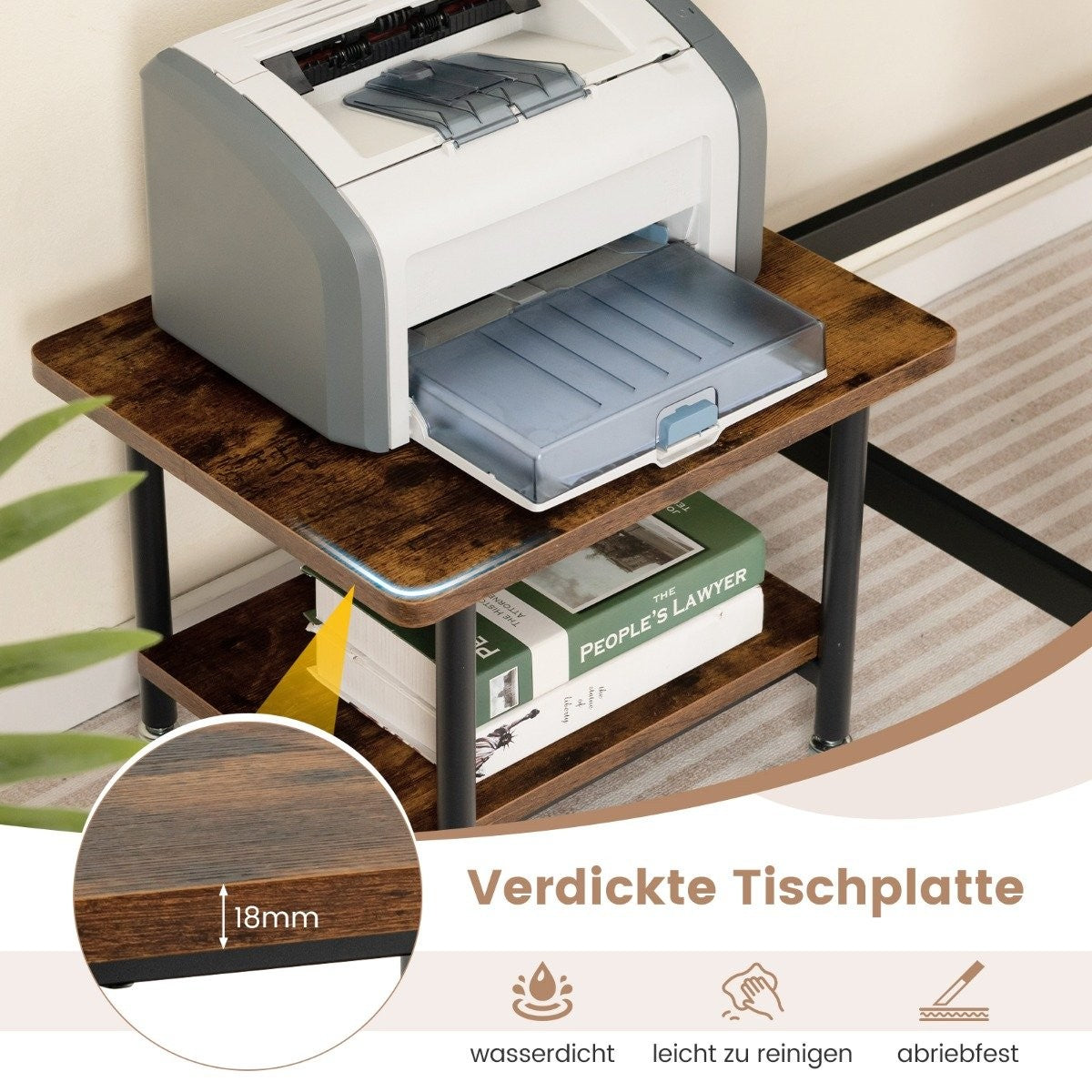 Under-table printer tray with transport wheels 2-tier printer tray 49 x 40 x 37 cm brown