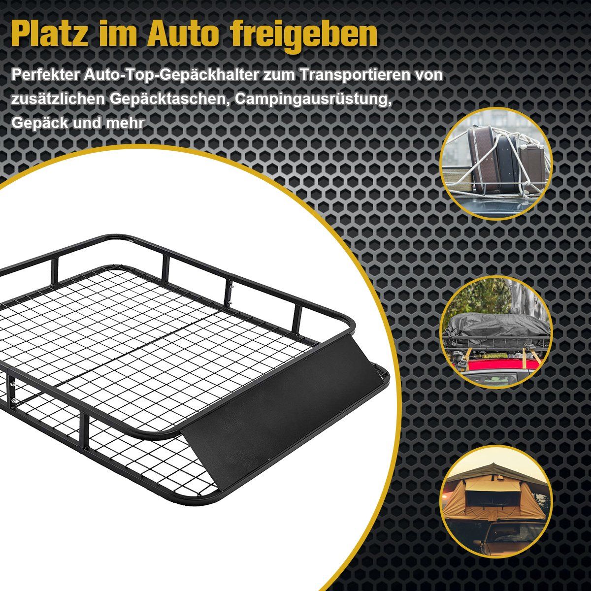 Universal roof rack car luggage rack roof basket made of steel 122.5 x 102 x 15 cm black