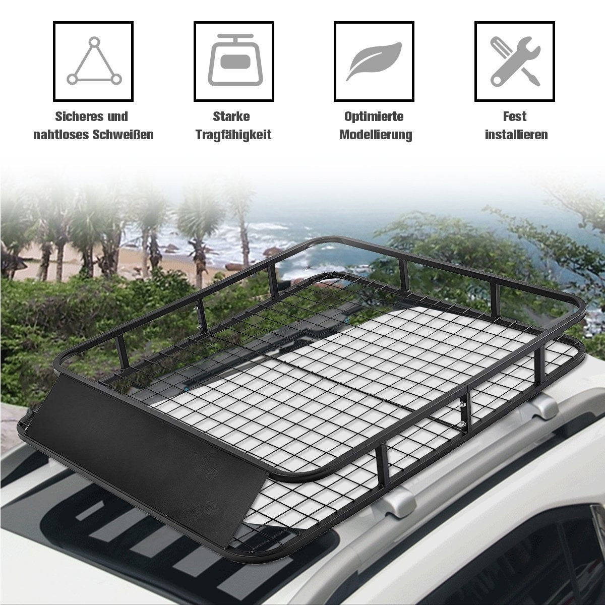 Universal roof rack car luggage rack roof basket made of steel 122.5 x 102 x 15 cm black