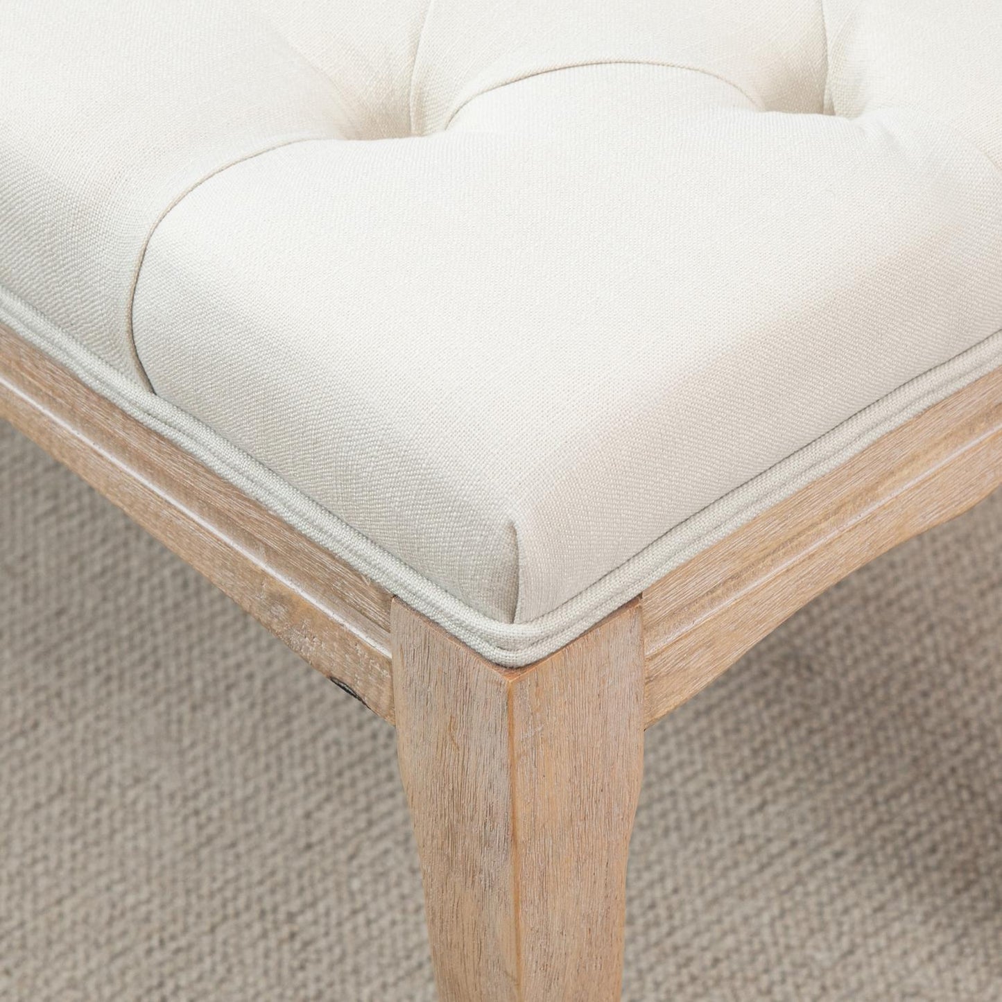 Beige upholstered rubber wood bench - vintage style, 110x40x48Cm