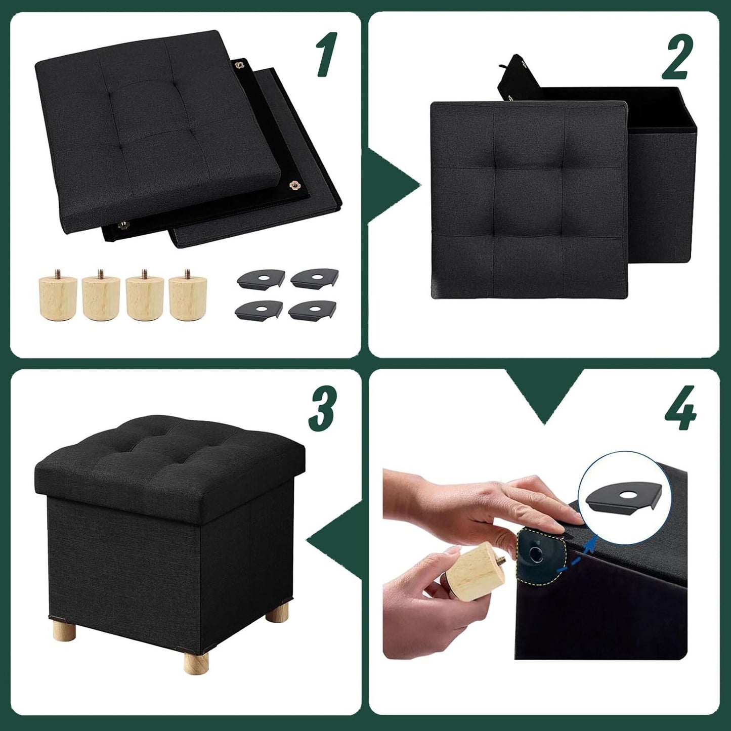Upholstered Storage Cube with Padded Seat and Wooden Legs