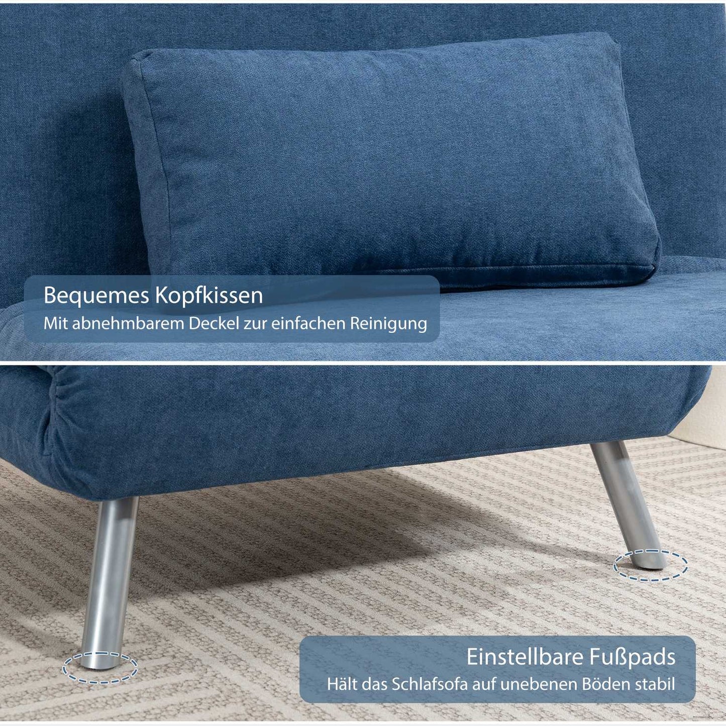 Sleeper Armchair with Bed Function, Blue Velvet Cover