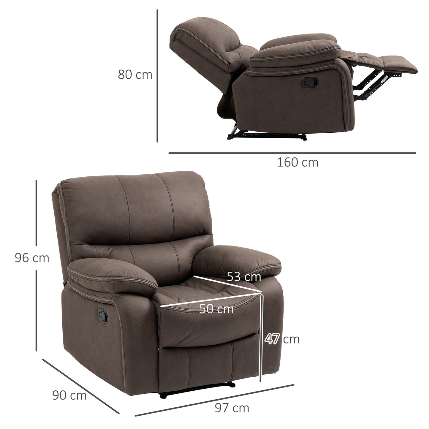 Recliner Chair with Footrest, Microfiber Leather-Look, Brown