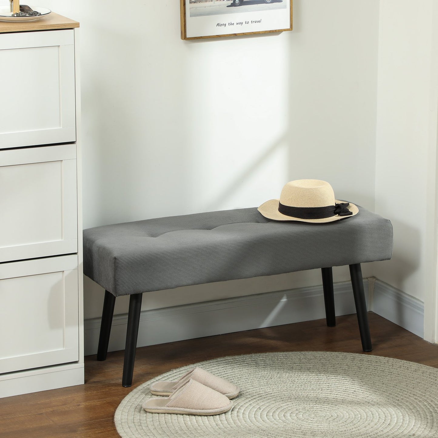 Corduroy Upholstered Bench, 100x36x45 cm, Grey