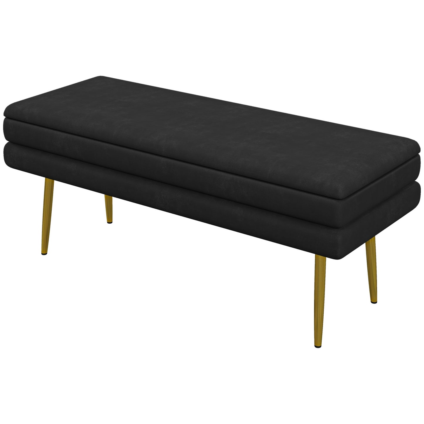 Black Upholstered Storage Bench, Steel, 100x37.5x42 cm