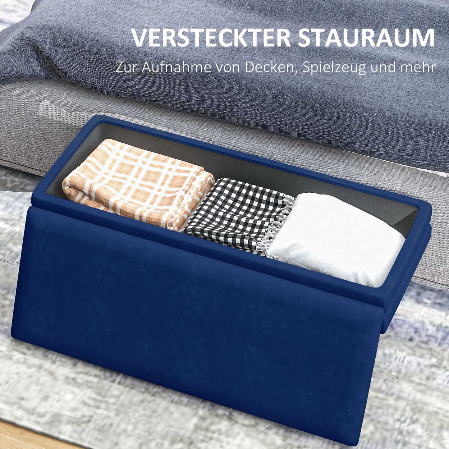 Storage Bench with Hidden Compartment, Blue, 100 x 37.5 x 42 cm