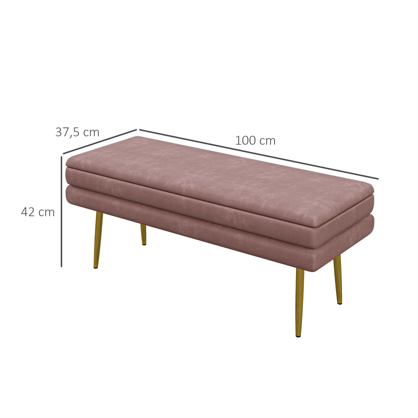 Upholstered bench with storage space, steel, 100 x 37.5 x 42 cm, pink