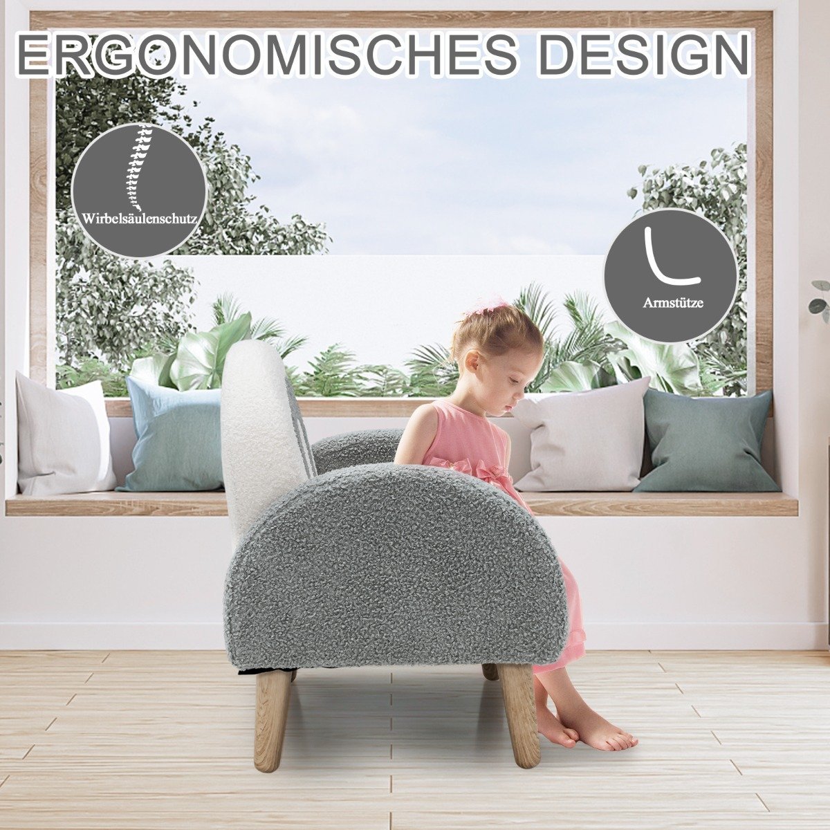 Upholstered children's sofa with solid wood legs children's armchair gray