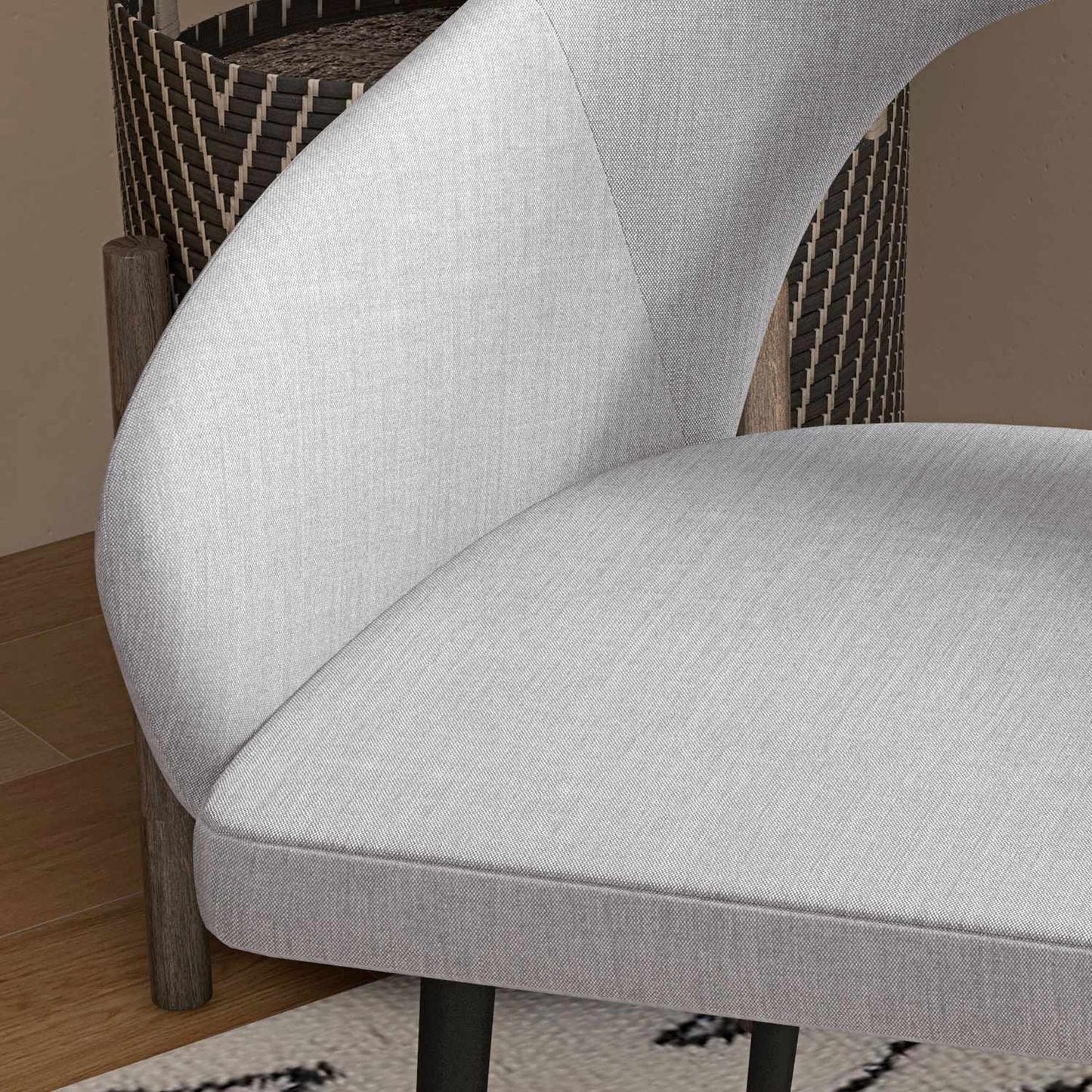 Relaxation chair in gray linen look with armrests, steel frame