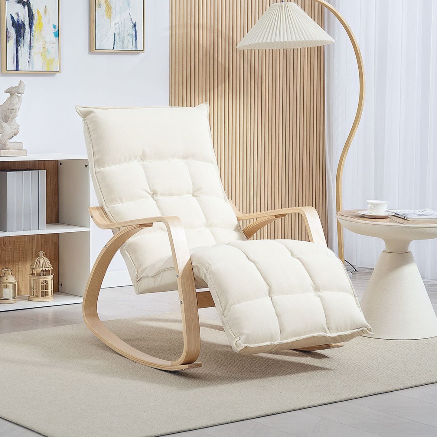Rocking Chair with Adjustable Footrest, Cream White