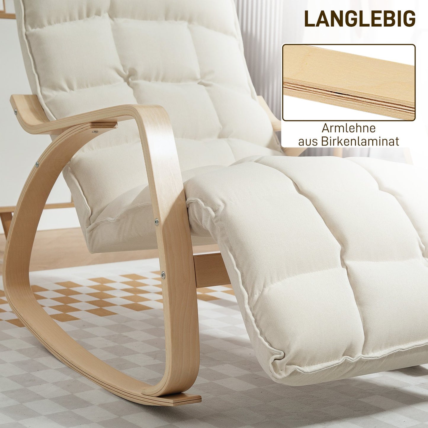 Rocking Chair with Adjustable Footrest, Cream White