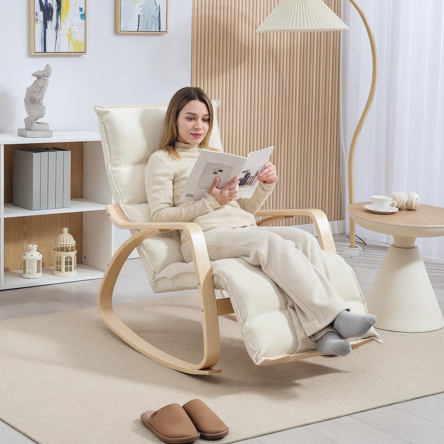 Rocking Chair with Adjustable Footrest, Cream White