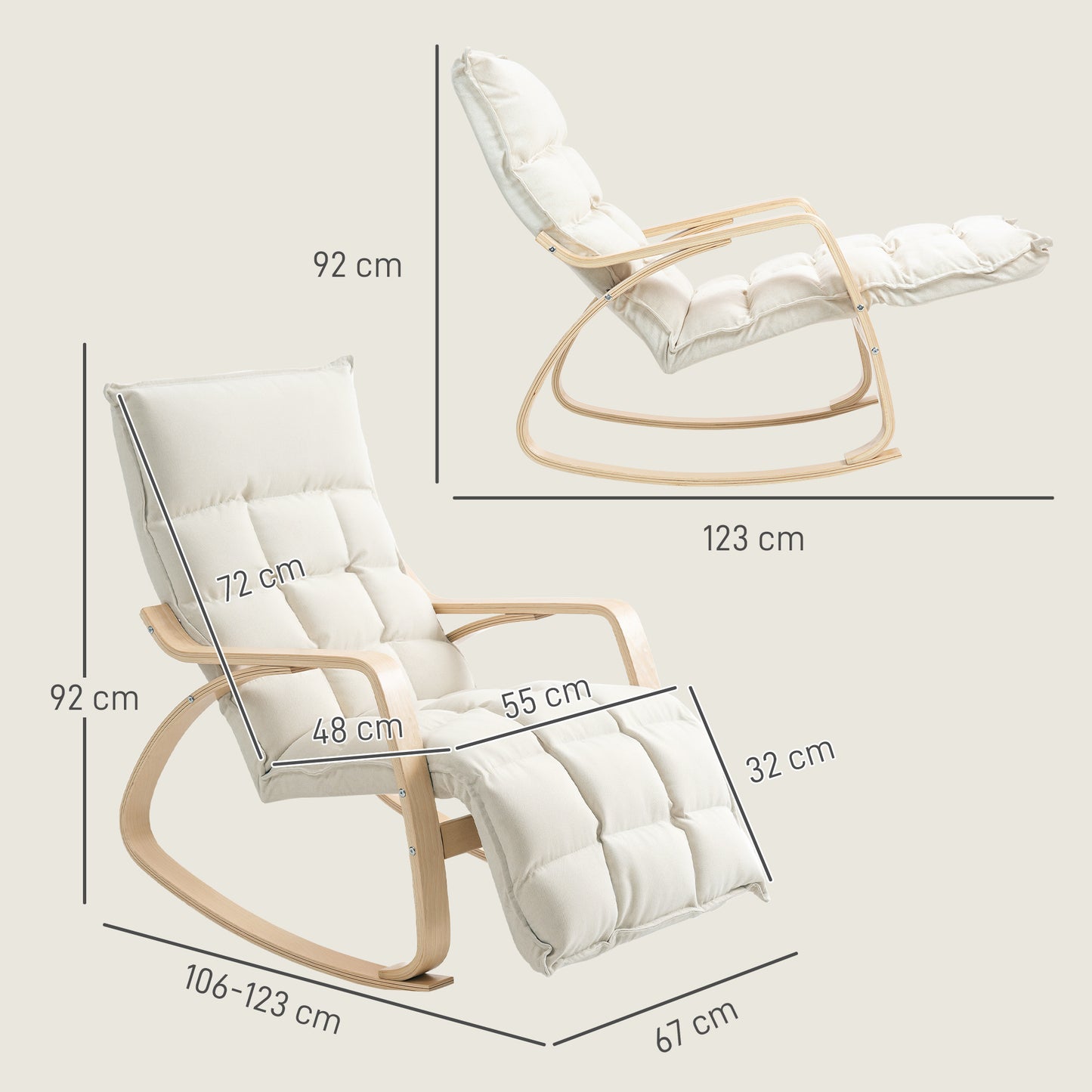 Rocking Chair with Adjustable Footrest, Cream White