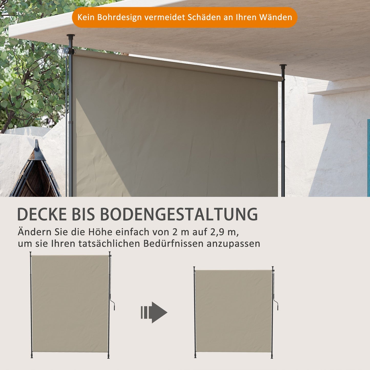 Retractable vertical awning, 200x292 cm, sand colour