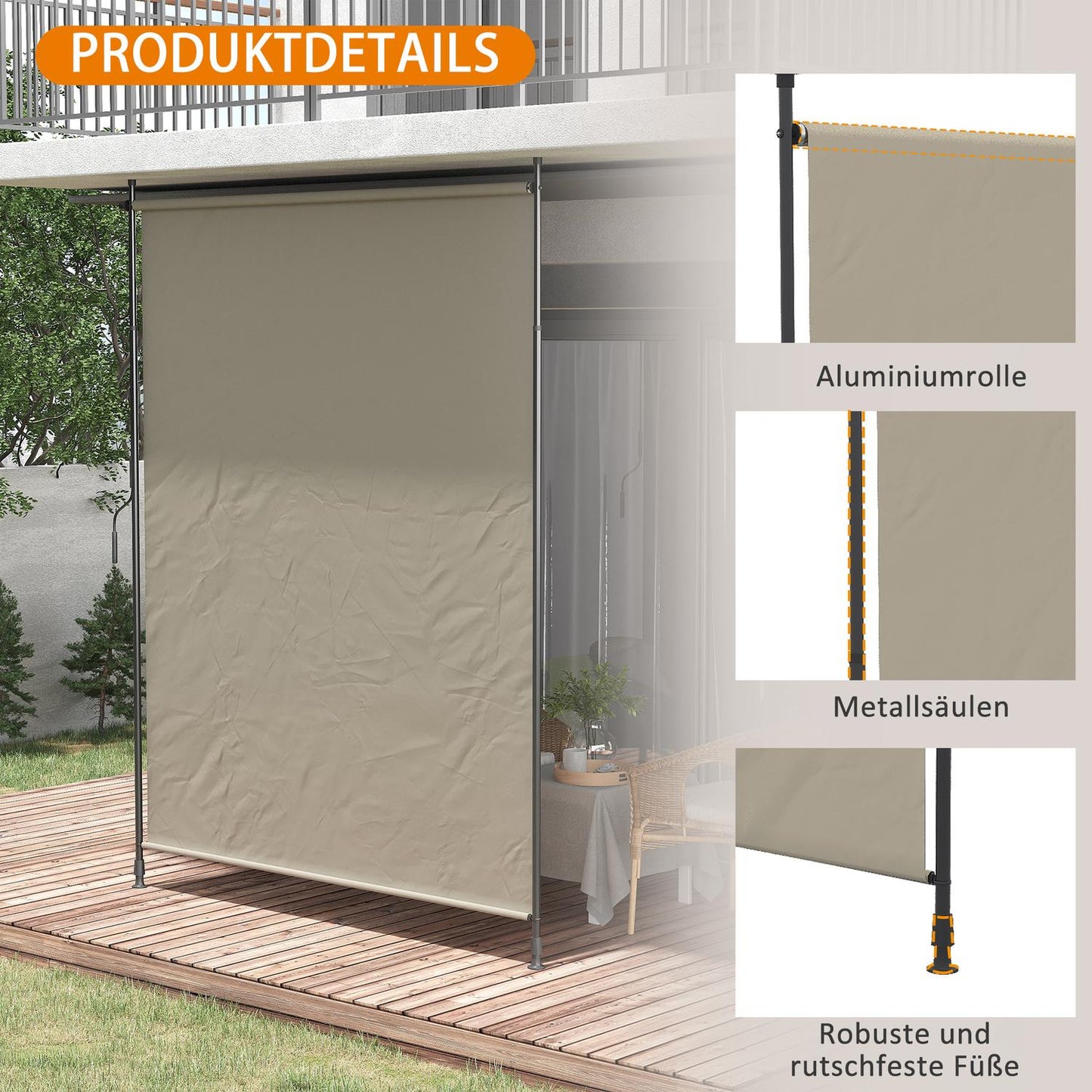 Retractable vertical awning, 200x292 cm, sand colour