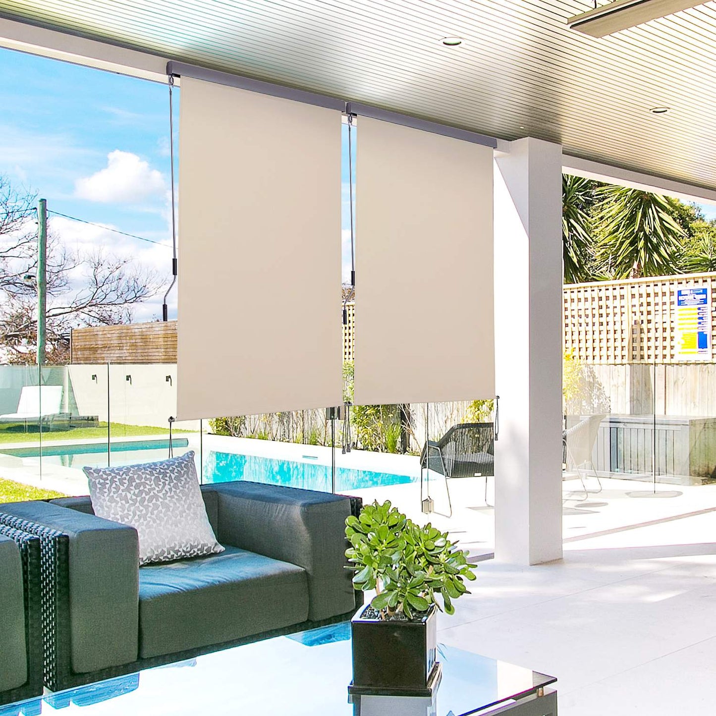 Creamy white Balcony awning - Hand crank, Wind protection, 120x200 Cm