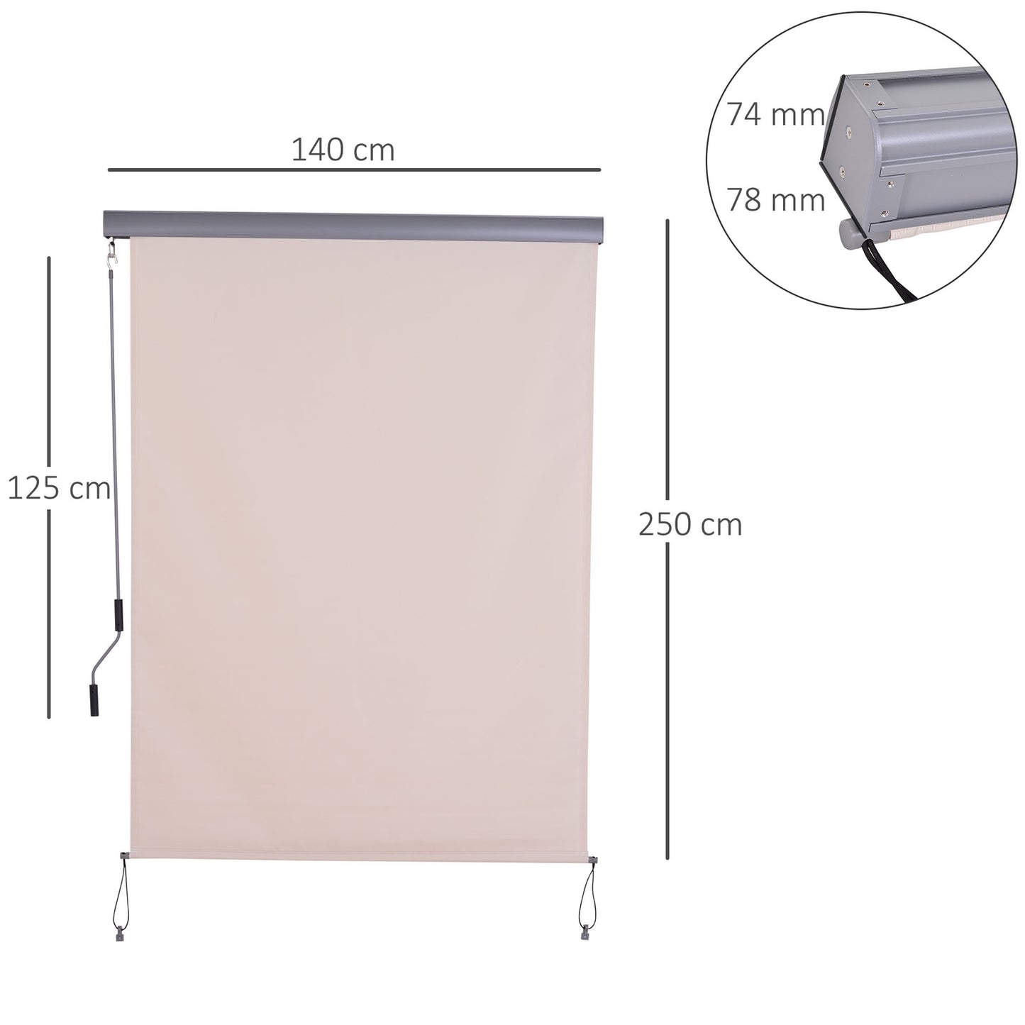 Vertical Awning, Wind & Privacy Screen, 140x250cm Cream