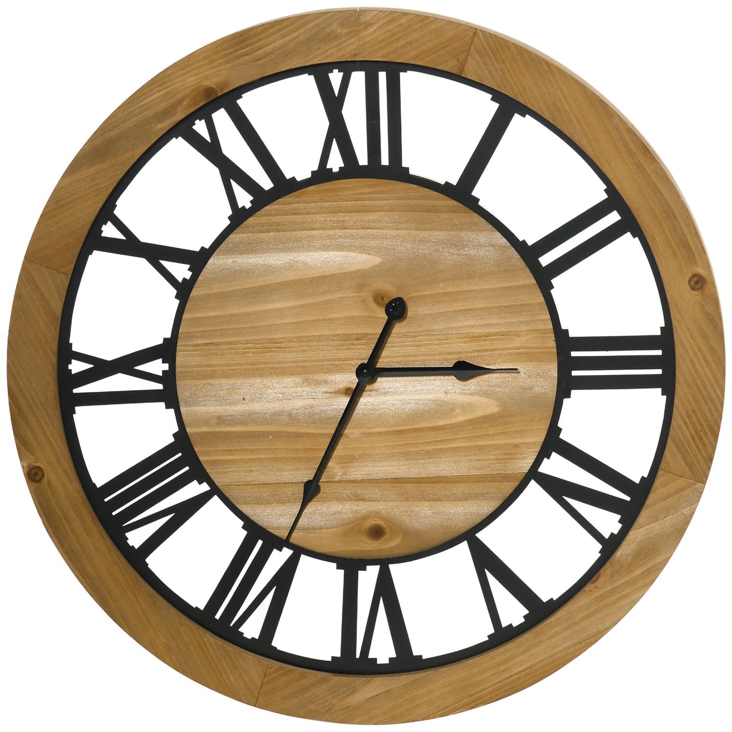 Silent vintage wall clock - 60 cm, metal & wood, black/natural