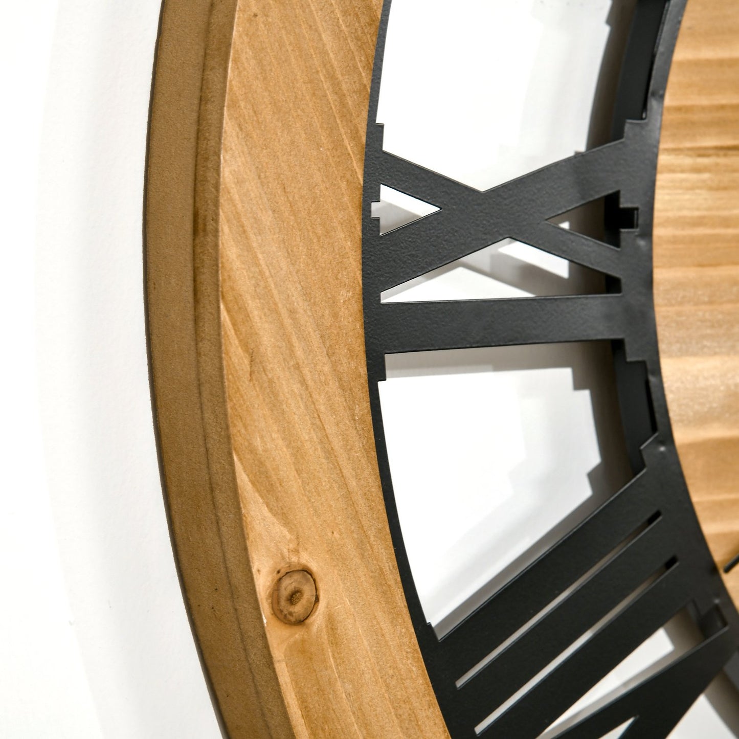 Silent vintage wall clock - 60 cm, metal & wood, black/natural