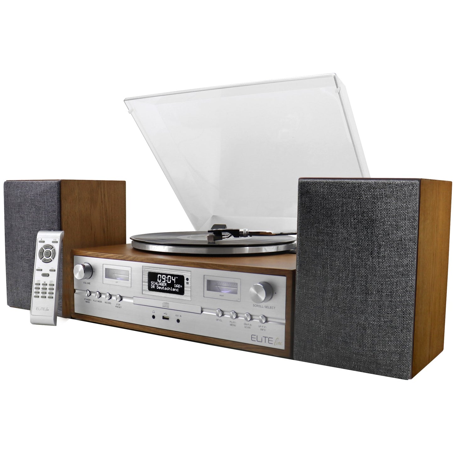 Vinyl CD Radio System with Bluetooth, 70s Retro Style
